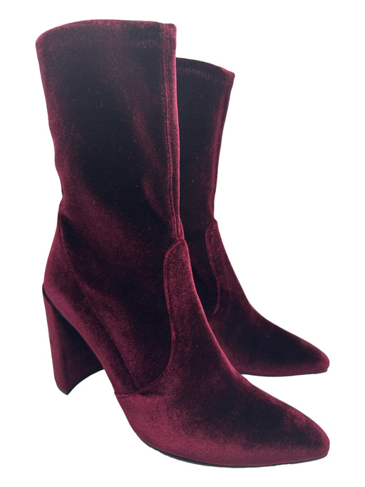 Stuart Weitzman Shoe Size 6.5 Maroon Red Velvet Calf High Pointed Toe Booties Maroon Red / 6.5