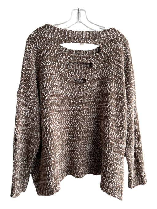 Umgee Size L Brown & Cream Acrylic Blend Round Neck Long Sleeve Speckled Sweater Brown & Cream / L