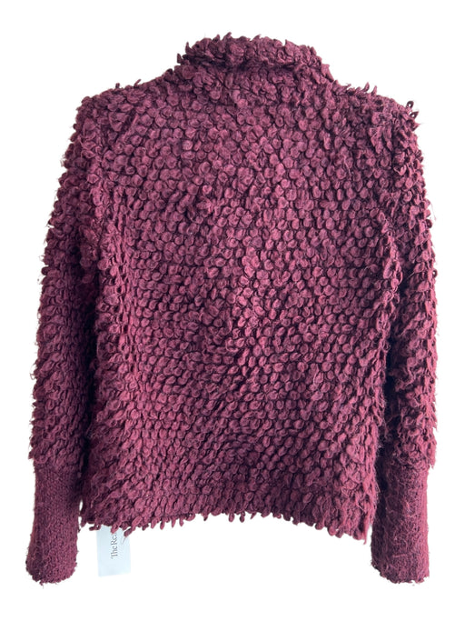IRO Size 38 Burgundy Acrylic & Wool Teddy Bear Snap Button Long Sleeve Jacket Burgundy / 38