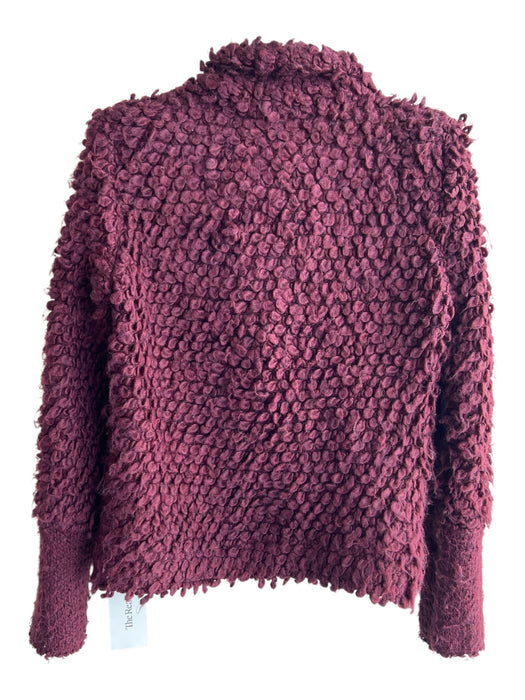 IRO Size 38 Burgundy Acrylic & Wool Teddy Bear Snap Button Long Sleeve Jacket Burgundy / 38