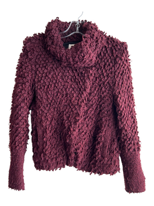 IRO Size 38 Burgundy Acrylic & Wool Teddy Bear Snap Button Long Sleeve Jacket Burgundy / 38