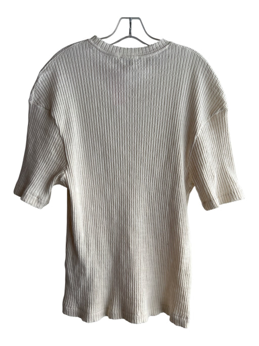 Zara Size L Cream Cotton & Elastic Round Neck Short Sleeve Ribbed Top Cream / L