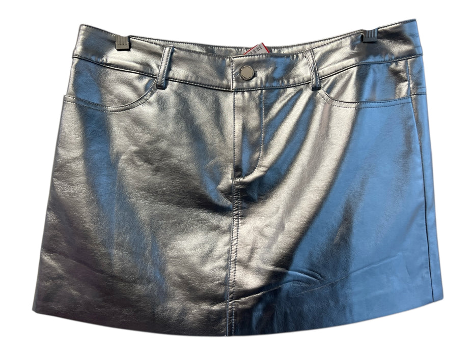 Mango Size M Silver Viscose Zip & Button Two Pocket Mini Skirt Belt Loops Skirt Silver / M