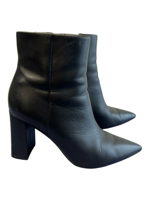 Mark Fisher Shoe Size 7.5 Black Leather Pointed Toe Side Zipper Block Heel Boots Black / 7.5