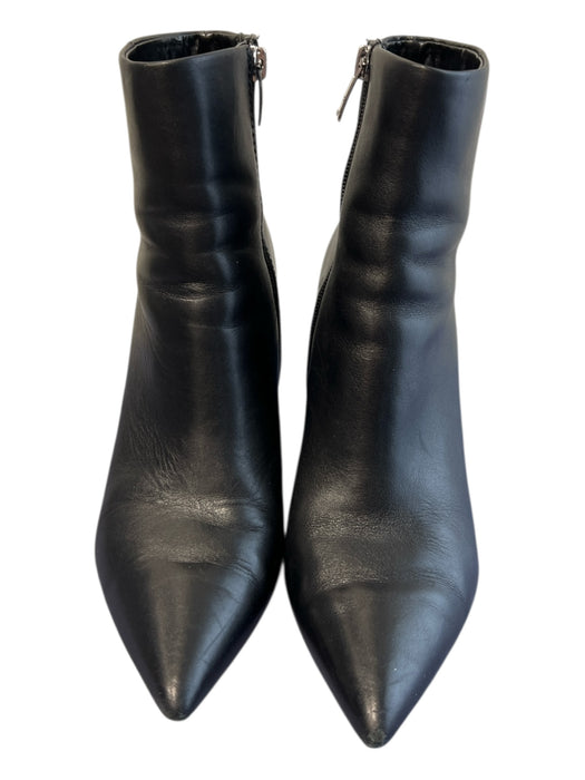 Mark Fisher Shoe Size 7.5 Black Leather Pointed Toe Side Zipper Block Heel Boots Black / 7.5