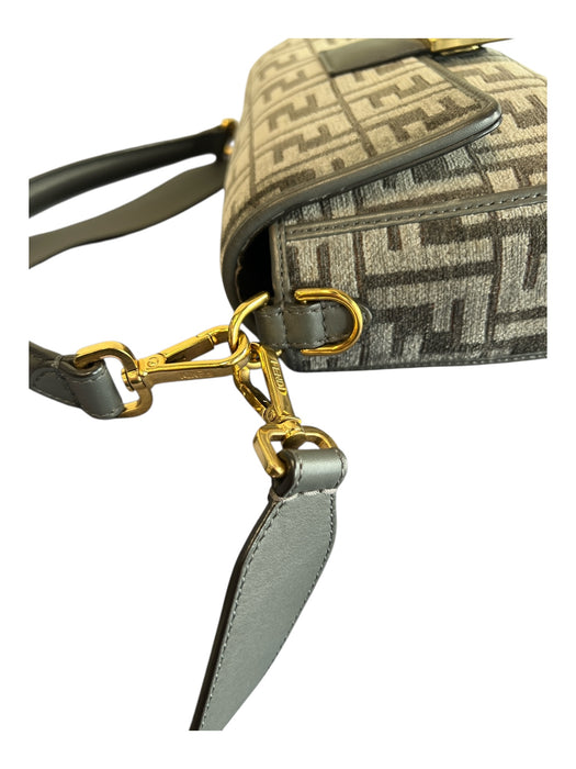 Fendi Gray & Gold Tapestry & Leather Shoulder & Crossbody Logo Snap Closure Bag Gray & Gold / Medium