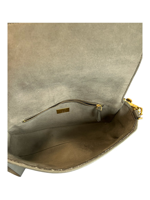 Fendi Gray & Gold Tapestry & Leather Shoulder & Crossbody Logo Snap Closure Bag Gray & Gold / Medium