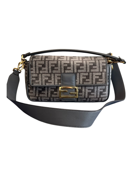 Fendi Gray & Gold Tapestry & Leather Shoulder & Crossbody Logo Snap Closure Bag Gray & Gold / Medium