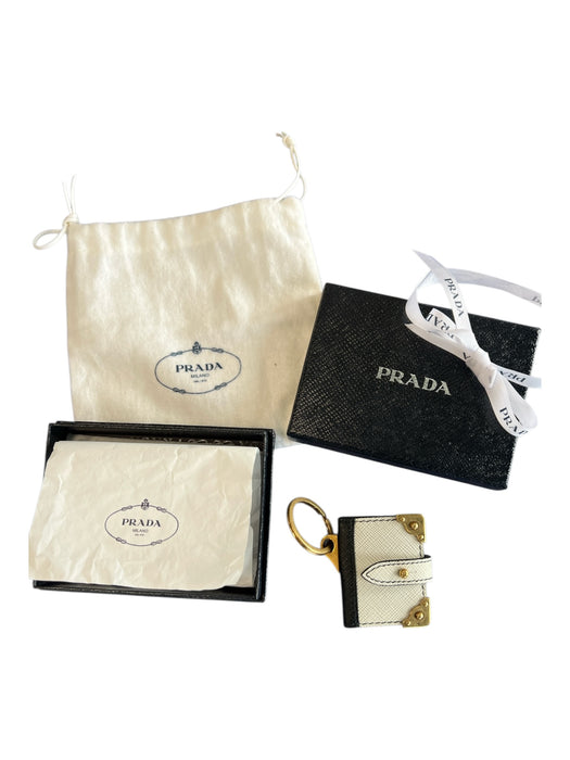 Prada White & Black Saffiano Leather Gold hardware Keychain White & Black