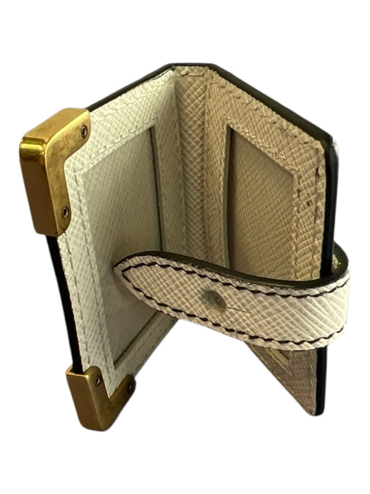 Prada White & Black Saffiano Leather Gold hardware Keychain White & Black