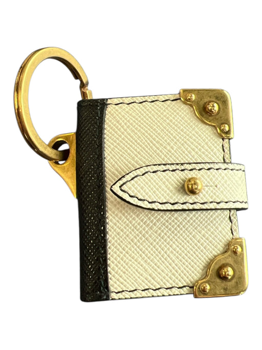Prada White & Black Saffiano Leather Gold hardware Keychain White & Black