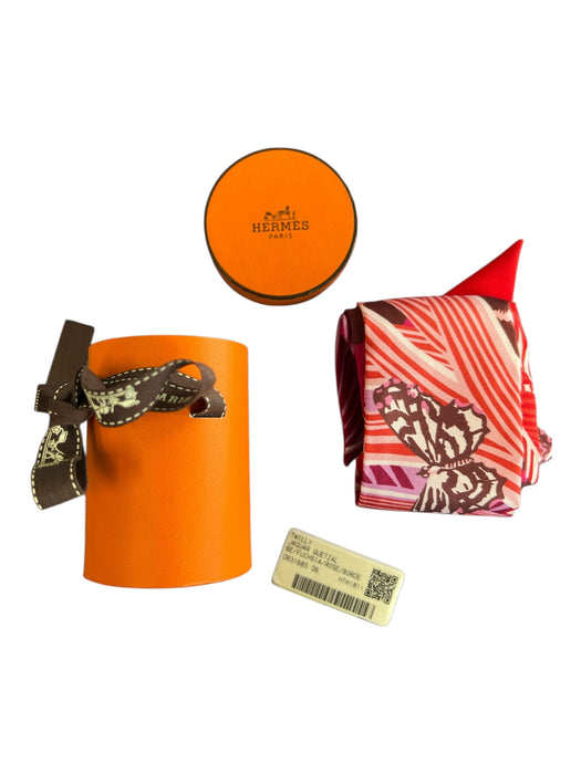 Hermes Pink & Red Silk Butterflies Made in France Twilly scarf Pink & Red / Small