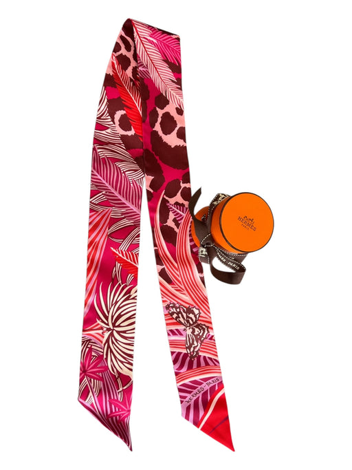 Hermes Pink & Red Silk Butterflies Made in France Twilly scarf Pink & Red / Small