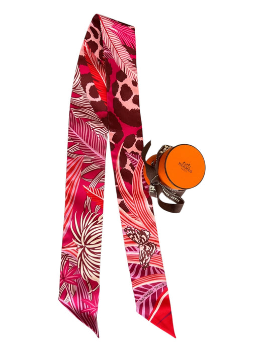 Hermes Pink & Red Silk Butterflies Made in France Twilly scarf Pink & Red / Small