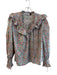 Rixo Size M Pink Green & Blue Cotton Long Sleeve V Neck Ruffle Detail Top Pink Green & Blue / M