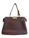 Fendi Brown Leather Top Strap Adjustable Gold Hardware Twist Lock Bag Brown