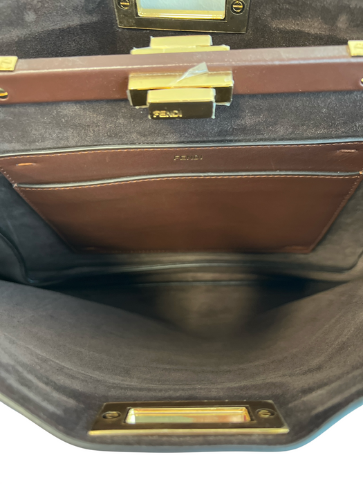 Fendi Brown Leather Top Strap Adjustable Gold Hardware Twist Lock Bag Brown