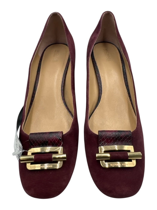 Michael Kors Shoe Size 9.5 M Red Suede Faux Snakeskin Gold detail Heel Shoes Red / 9.5 M