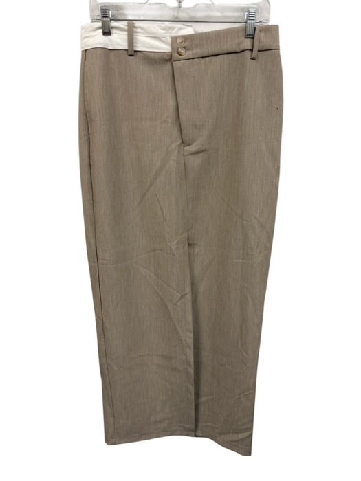 Moon River Size L Khaki Beige Polyester Blend Trouser Front Slit Pencil Skirt Khaki Beige / L