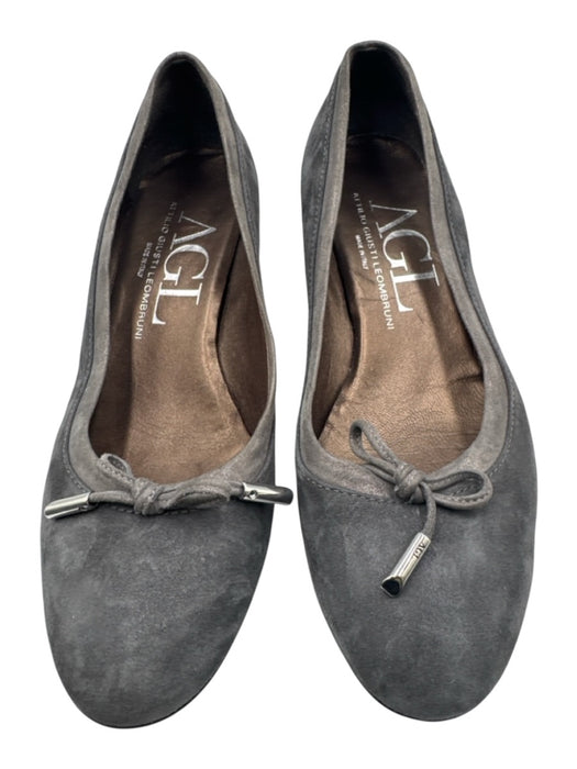 AGL Shoe Size 40.5 Gray Leather Upper Suede Bow Block Heel Kitten Heel Pumps Gray / 40.5