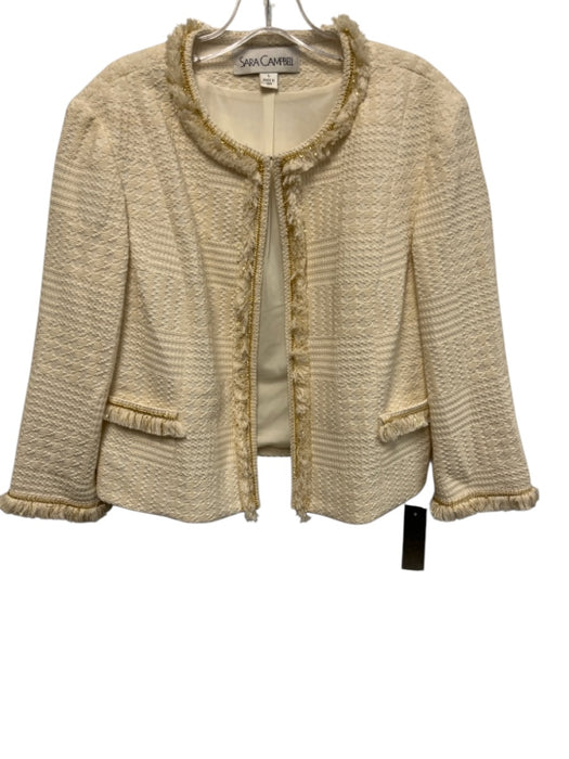Sara Campbell Size L/10 Cream White & Gold Cotton Blend Tweed Dress Set Cream White & Gold / L/10