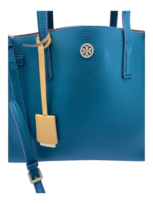 Tory Burch Green & Yellow Pebbled Leather Gold hardware Double Top Handle Bag Green & Yellow / L