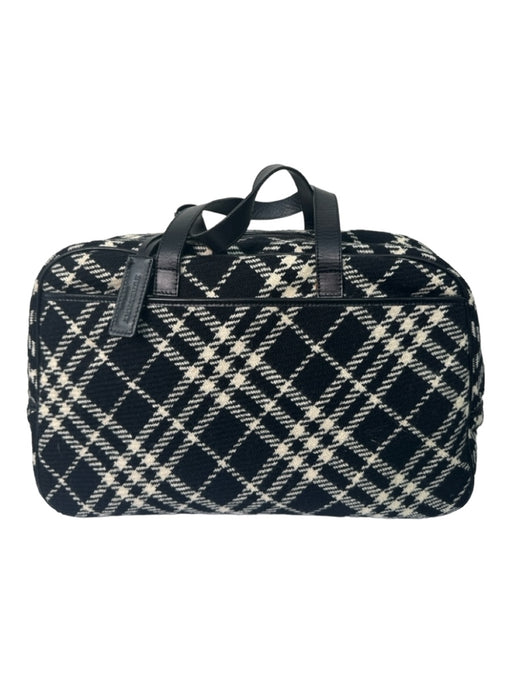 Burberry Black & White Wool Plaid Top Zip Shoulder Bag Black & White / L