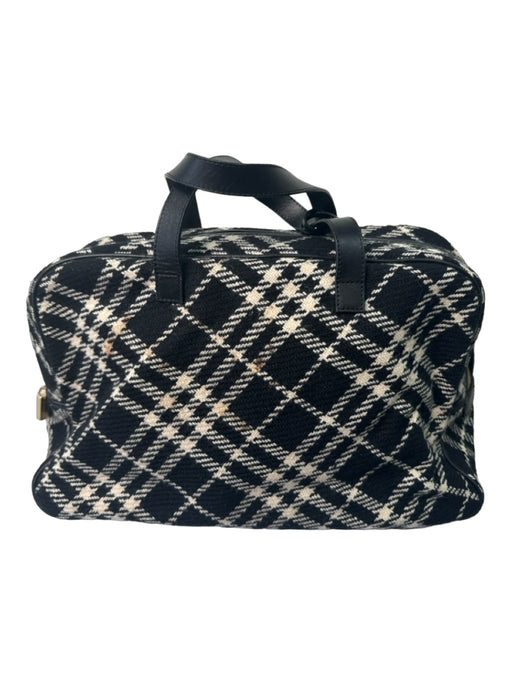 Burberry Black & White Wool Plaid Top Zip Shoulder Bag Black & White / L