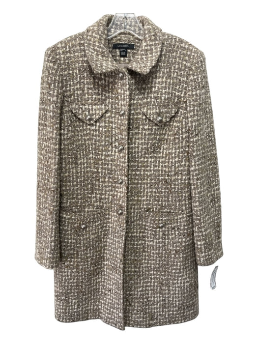 Louben Size 12 Beige & Taupe Wool Blend Tweed Button Front Pocket Coat Beige & Taupe / 12