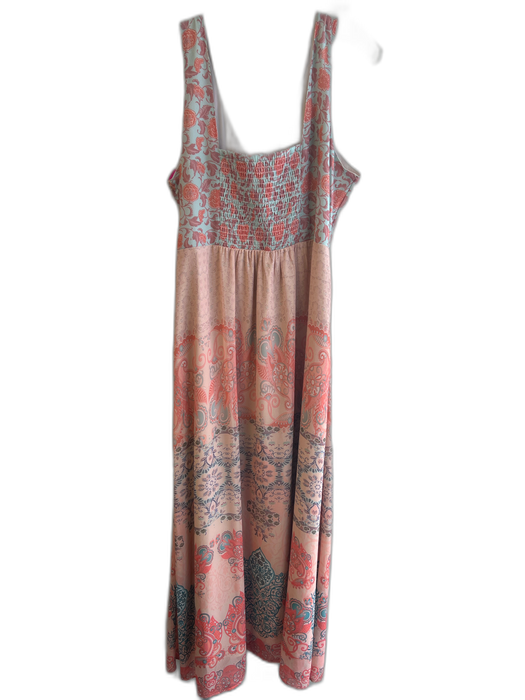 Soft Surroundings Size Large Orange & Blue Polyester V Neck Sleeveless Dress Orange & Blue / Large
