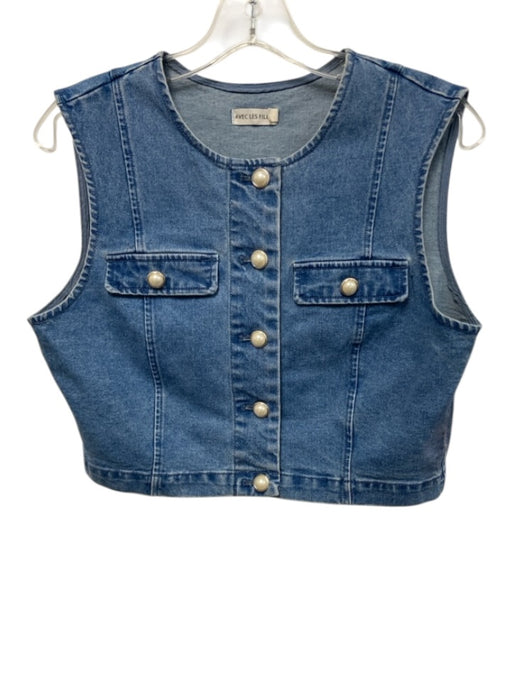 Avec Les Filles Size 6 Medium Wash Cotton Blend Denim Sleeveless Mini Skirt Set Medium Wash / 6