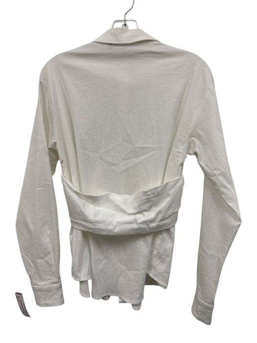 Sovere / Size 5 White Cotton Seersucker Long Sleeve Button Up Drape Detail Top White / 5