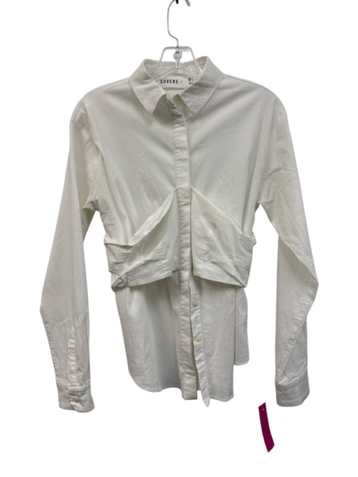 Sovere / Size 5 White Cotton Seersucker Long Sleeve Button Up Drape Detail Top White / 5