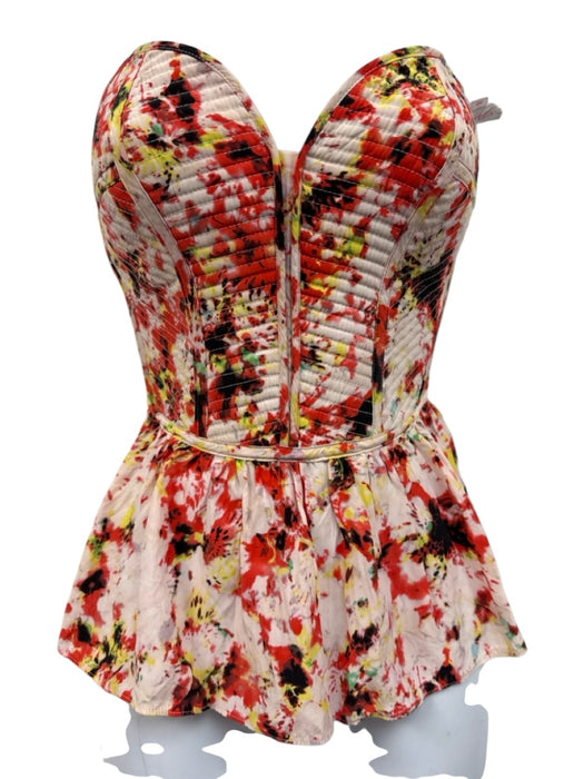 Parker Size XS Pink, Red & Yellow Silk Strapless Quilted Detail bustier Top Pink, Red & Yellow / XS
