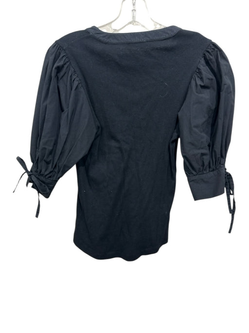 Ulla Johnson Size S Black Cotton Short Balloon Sleeve Fabric Block Ribbed Top Black / S