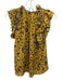 Ulla Johnson Size 2 Yellow, Black & Pink Silk Short Cap Sleeve Floral V Neck Top Yellow, Black & Pink / 2