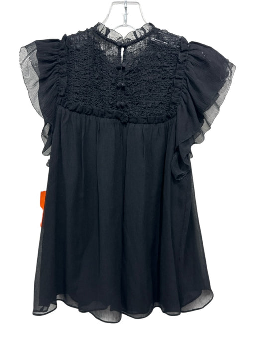 Ulla Johnson Size 2 Black Silk Cap Flare Sleeve Shirred Top Semi Sheer Top Black / 2