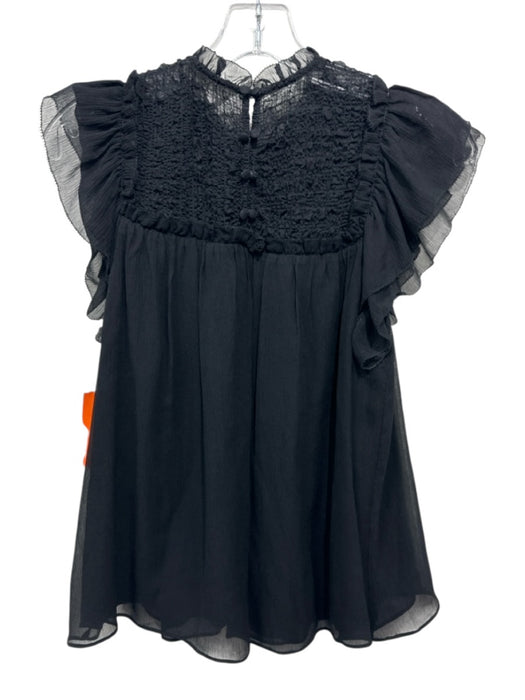 Ulla Johnson Size 2 Black Silk Cap Flare Sleeve Shirred Top Semi Sheer Top Black / 2