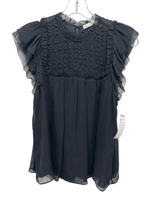 Ulla Johnson Size 2 Black Silk Cap Flare Sleeve Shirred Top Semi Sheer Top Black / 2