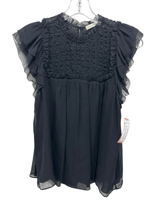 Ulla Johnson Size 2 Black Silk Cap Flare Sleeve Shirred Top Semi Sheer Top Black / 2