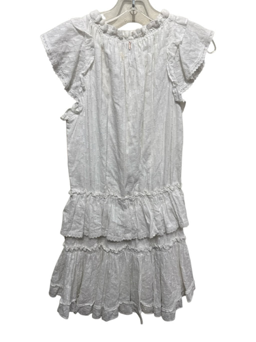 Misa Size M White Cotton Short Cap Sleeve Swiss Dot V Neck Tiered Mini Dress White / M