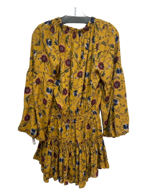 Misa Size M Yellow & Multi Viscose Long Sleeve Floral Tassel rouched Dress Yellow & Multi / M