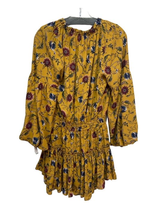 Misa Size M Yellow & Multi Viscose Long Sleeve Floral Tassel rouched Dress Yellow & Multi / M