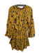 Misa Size M Yellow & Multi Viscose Long Sleeve Floral Tassel rouched Dress Yellow & Multi / M