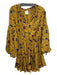 Misa Size M Yellow & Multi Viscose Long Sleeve Floral Tassel rouched Dress Yellow & Multi / M