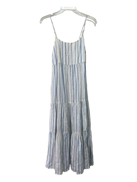 Madewell Size 4 White & Blue Linen Striped Sleeveless Pleated Dress White & Blue / 4