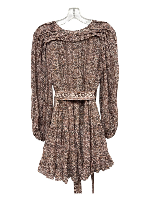 Ulla Johnson Size 0 Beige, Brown & Green Silk Long Balloon Sleeve Floral Dress Beige, Brown & Green / 0