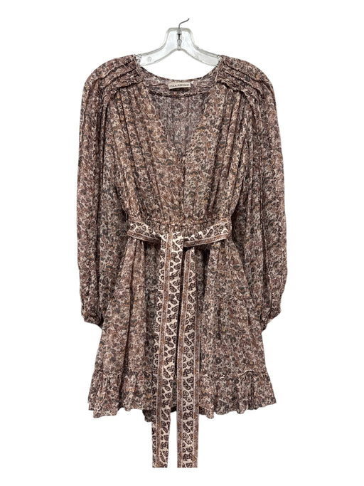Ulla Johnson Size 0 Beige, Brown & Green Silk Long Balloon Sleeve Floral Dress Beige, Brown & Green / 0