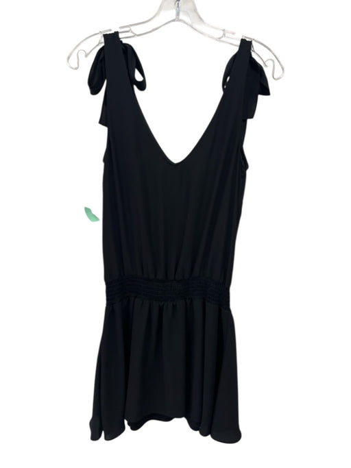 Amanda Uprichard Size P Black Polyester Sleeveless V Neck Smocked Detail Dress Black / P