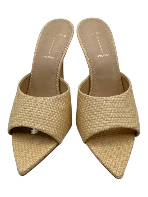 Black Suede Studio Shoe Size 36.5 Beige Raffia Pointed Toe Sandals Beige / 36.5